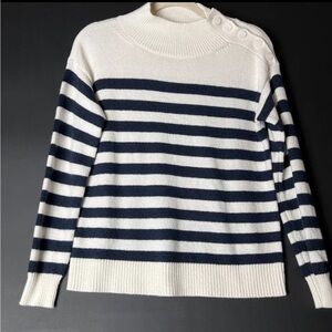 Loft Blue Striped Shoulder Button Mock Neck Sweater Size XS Petite